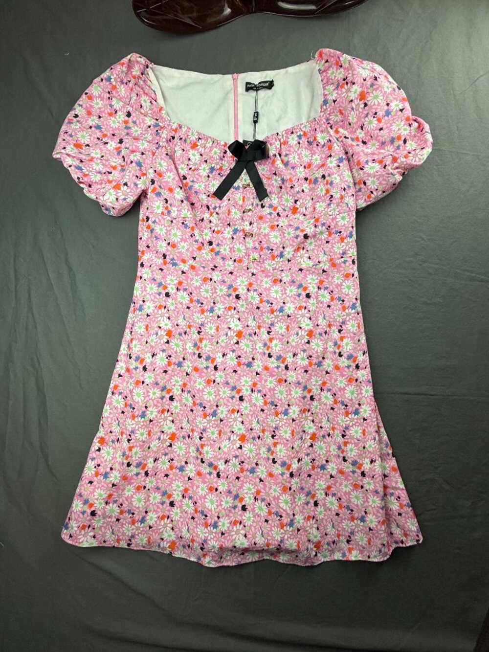 Magic Boutique Pink Floral Mini Puff Sleeve Dress